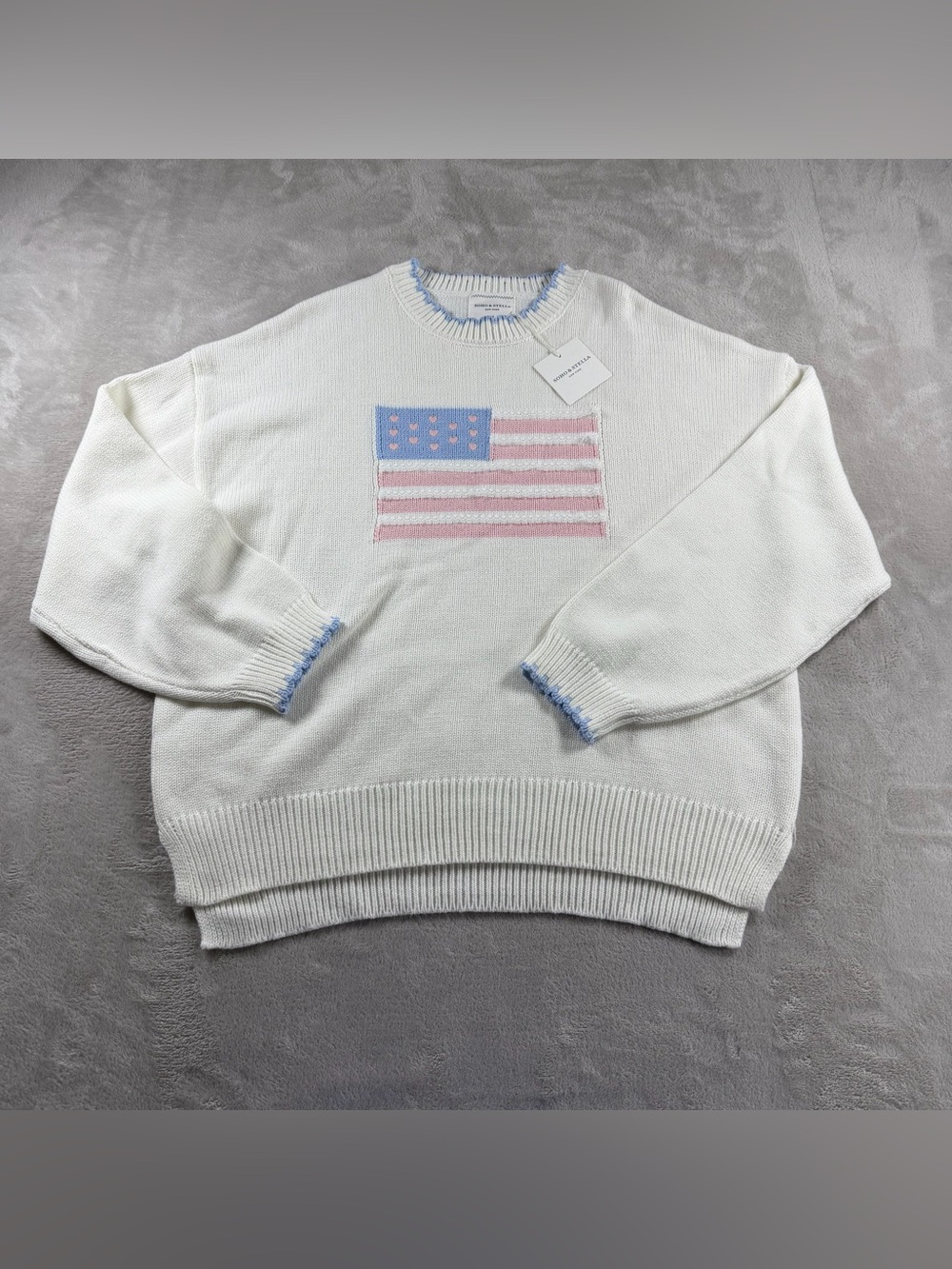 Soho Stella Womens Oversized Lace American Flag Heart Sweater M Cream Hi Low